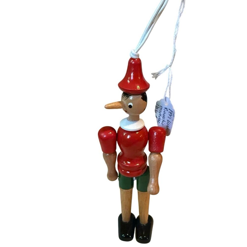 Vintage Wooden Pinocchio Ornament – Articulated – 6”